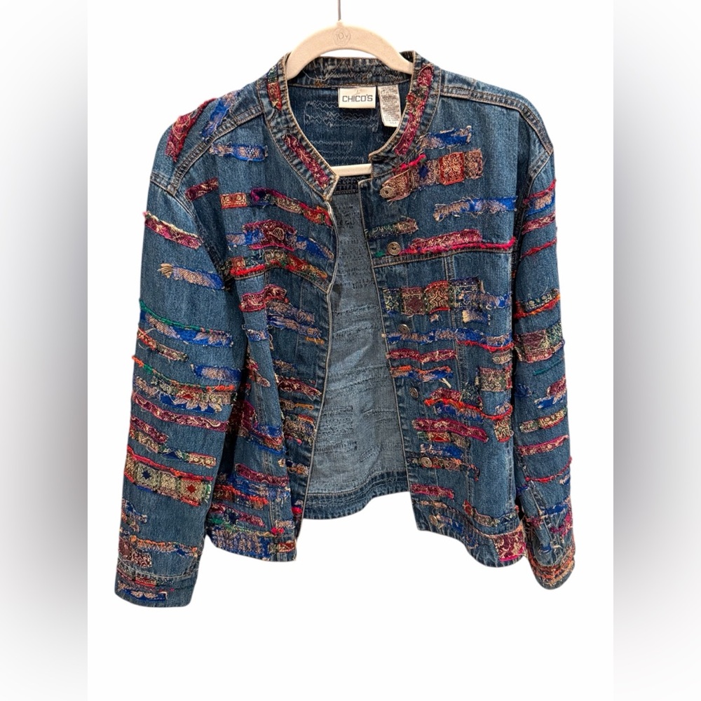 Chico's Multicolor Denim Jacket Patchwork Button-… - image 1